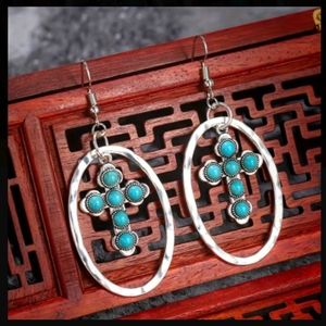 Oval Cross Dangle Earrings